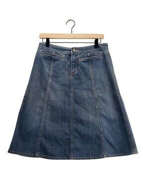 Blue Jean Panel Skit Knee Length Sz 4 by I.E. Relaxed Vtg md in Hong Kong Denim